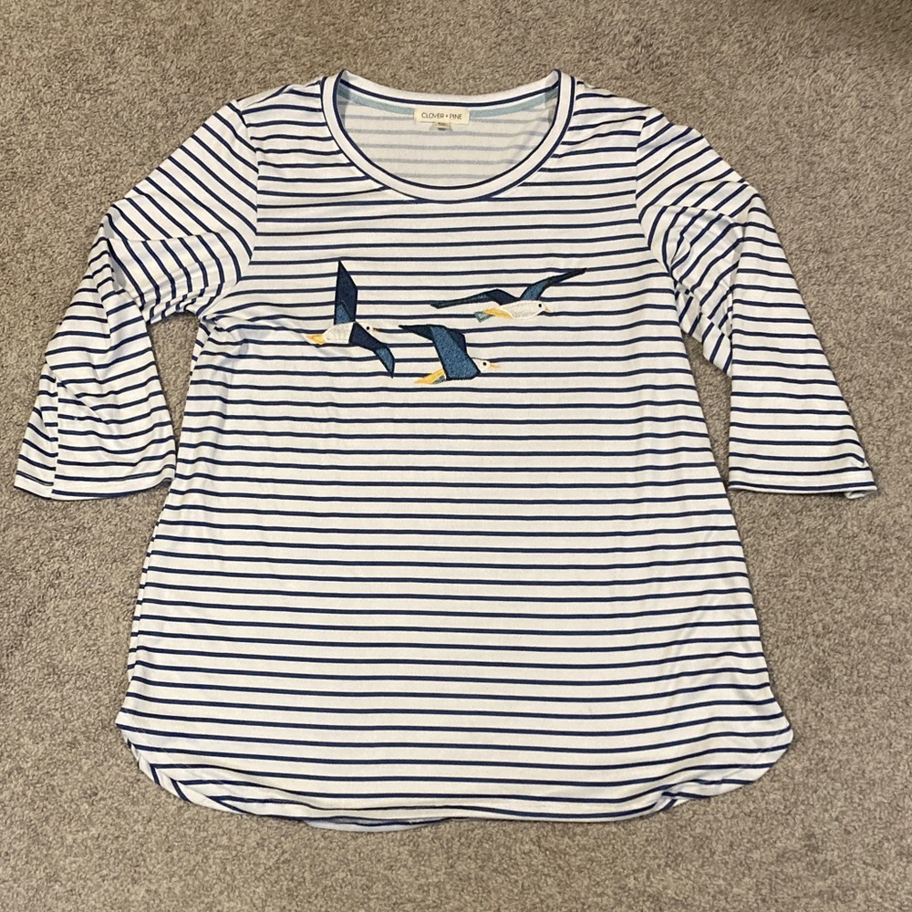 Classic Striped Top with Bird Design